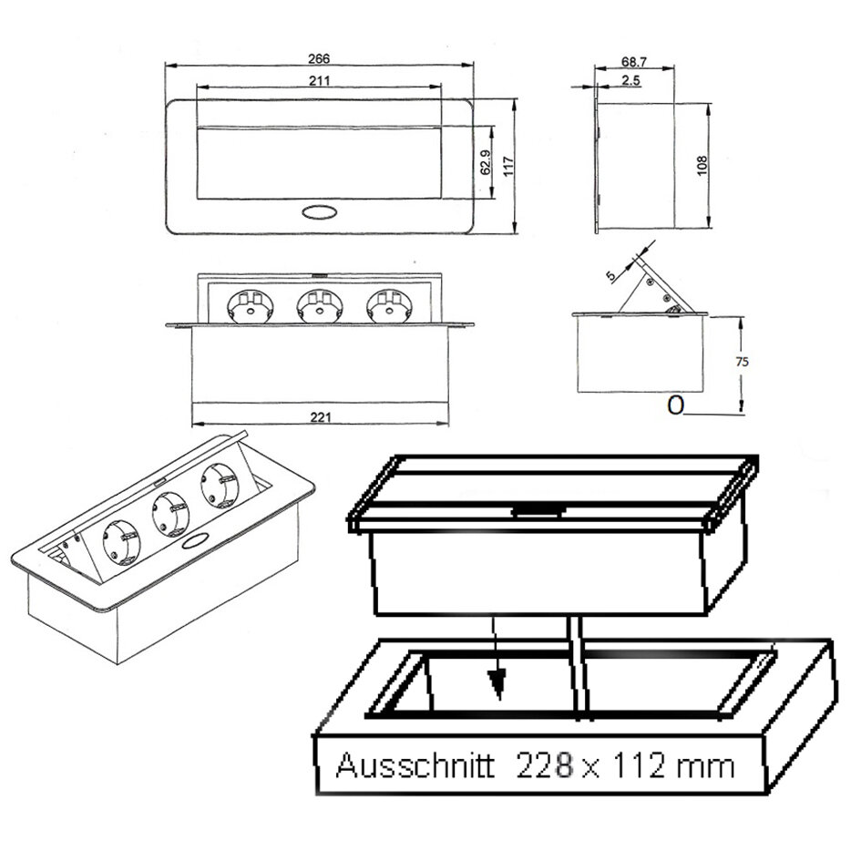 THEBO APS-11/USB Versenkbare Steckdose