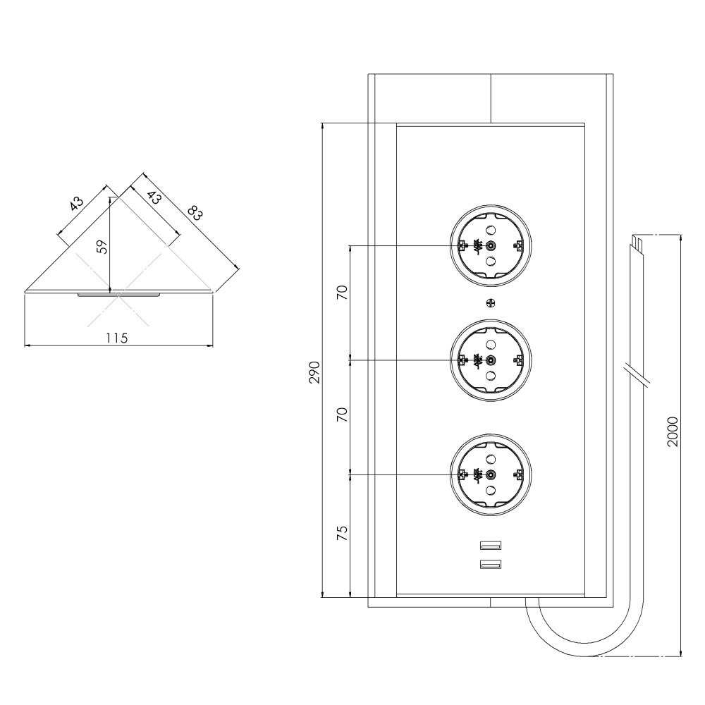 CARESSI 3ST29/USB Energie-Ecksäule