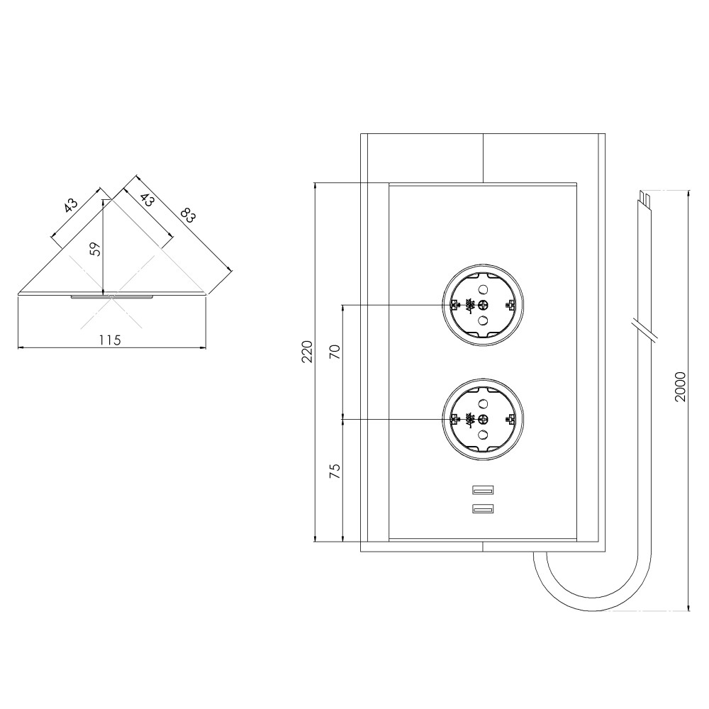 CARESSI 2ST22/USB Energie-Ecksäule