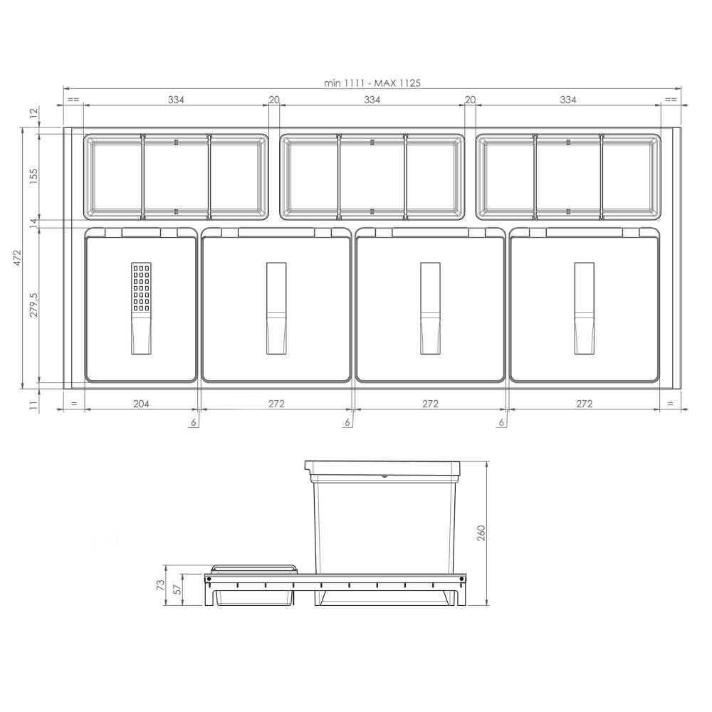 CUCINA T2-120 Abfallsammler für Schublade